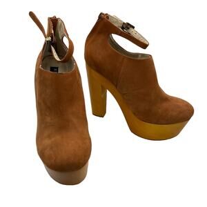 Anthropologie Messeca New York Brown Nubuck Leather Platform Ankle Boots 8.5M